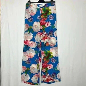 Reina Diaz Womens Pants Blue/Pink 7 Floral Print Pockets Wide Leg Loose Relaxed